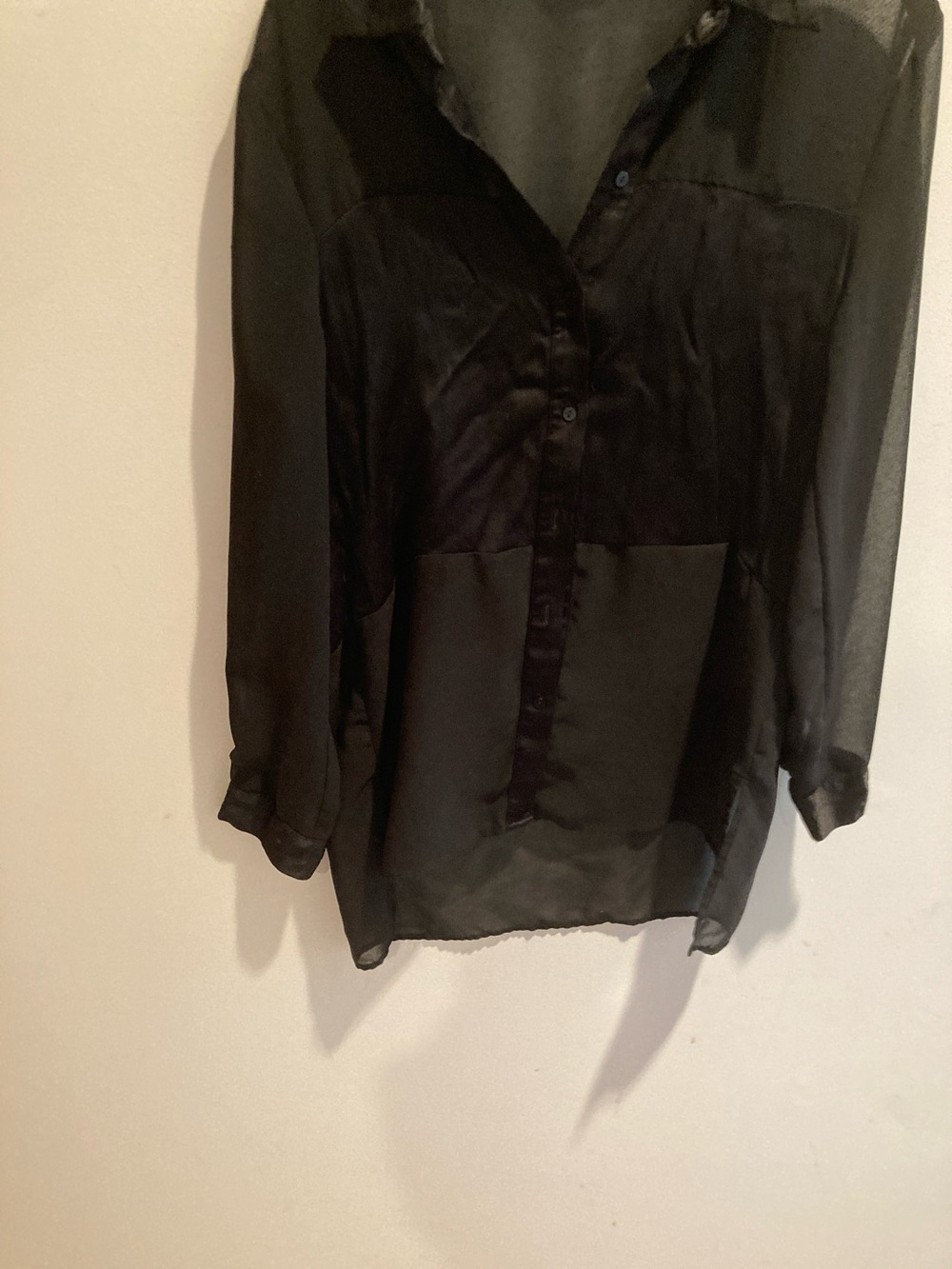 Zara Black Sheer Button-Up Blouse XS